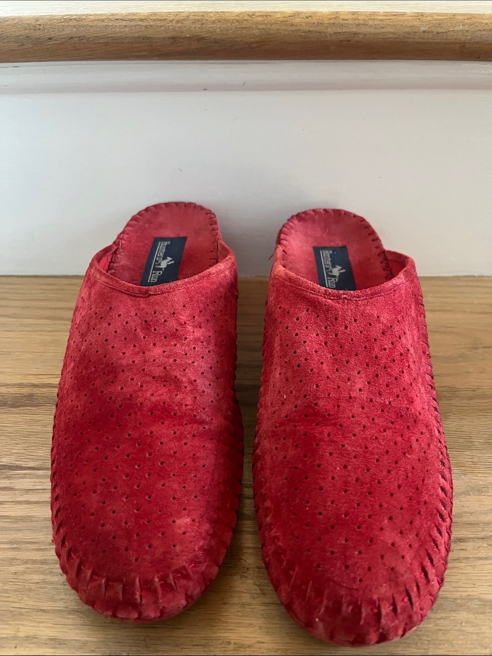 Perforated Red Suede Slip-On Mules - Classic Women’s Clogs